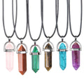 Wholesale Natural Stone Amethyst Rose Quartz Crystal Bullet Hexagonal Pendulum Pendant Necklace DIY Gemstone Crystal Jewelry