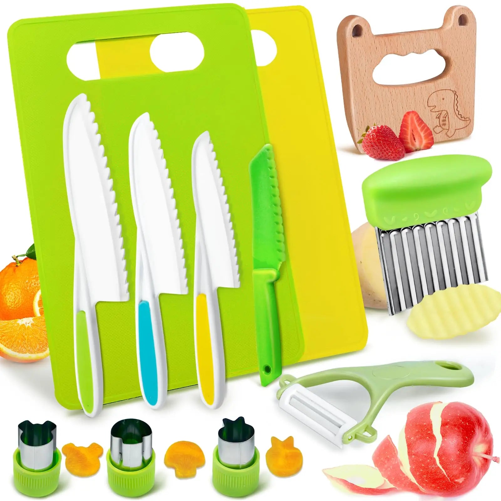 12 Pcs Real Cooking Toddlers Kids Montessori Education Utensils Plastic Safe Knife Set