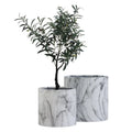 Large Marble Effect Concrete Fiber Glass Plant Pot with Tray round Cylinder Shape for Home & Garden Decoration
