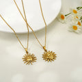 Retro 18K PVD Gold Plated Irregular Sunflower Sunshine Pendant Charm Stainless Steel Sun Necklace for Women Man