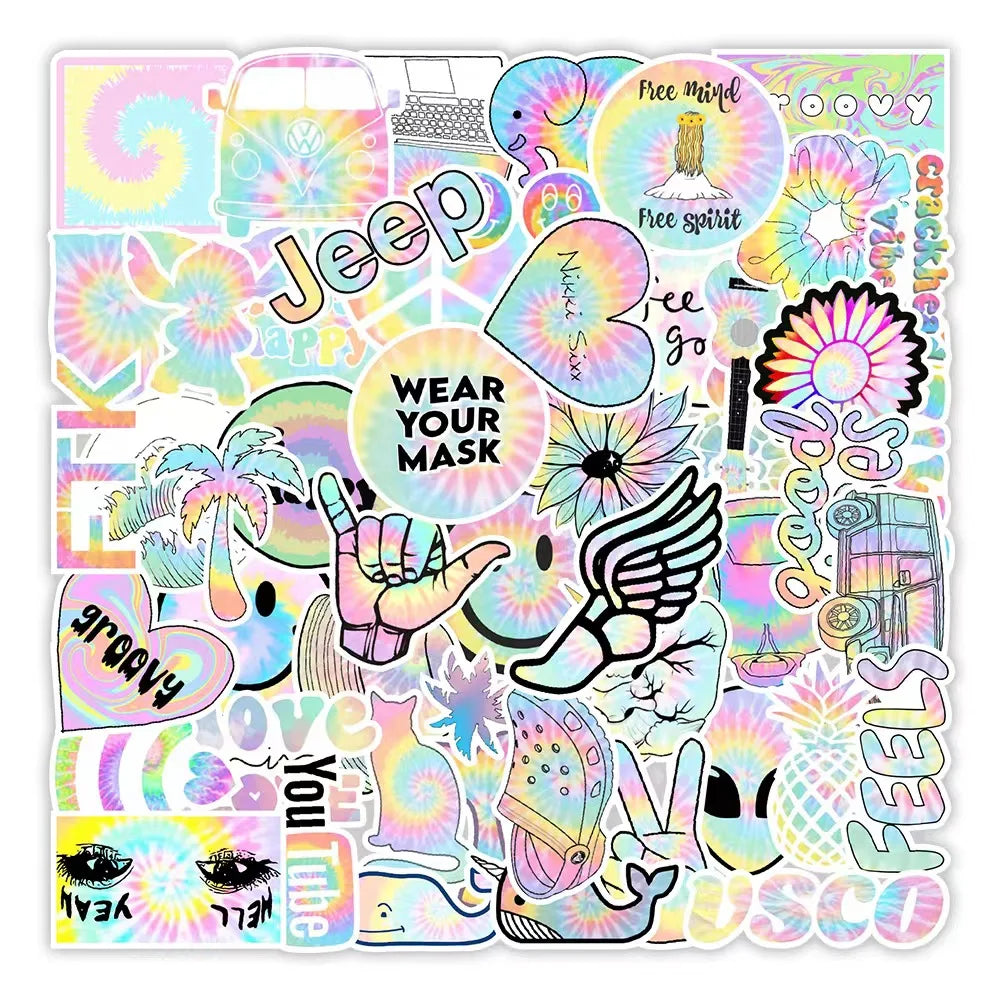 E-50pcs New Gradient Graffiti Stickers Car Phone Tablet Decorative Stickers Laptop PDA Custom Wholesale