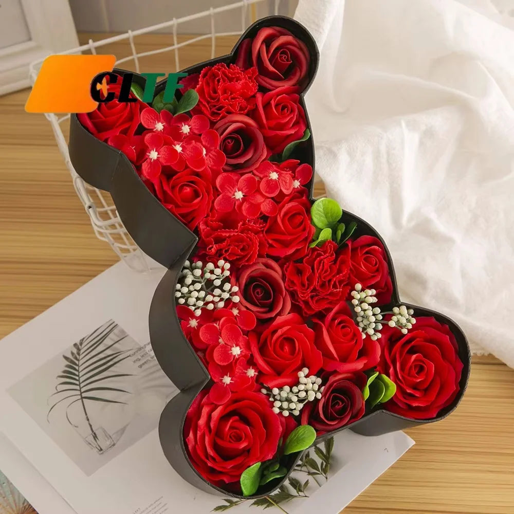 Artificial Rose Flower Bear Gift Box for Mom Girlfriend Rose Box Birthday Christmas Wedding Valentines Day Novelty Gift