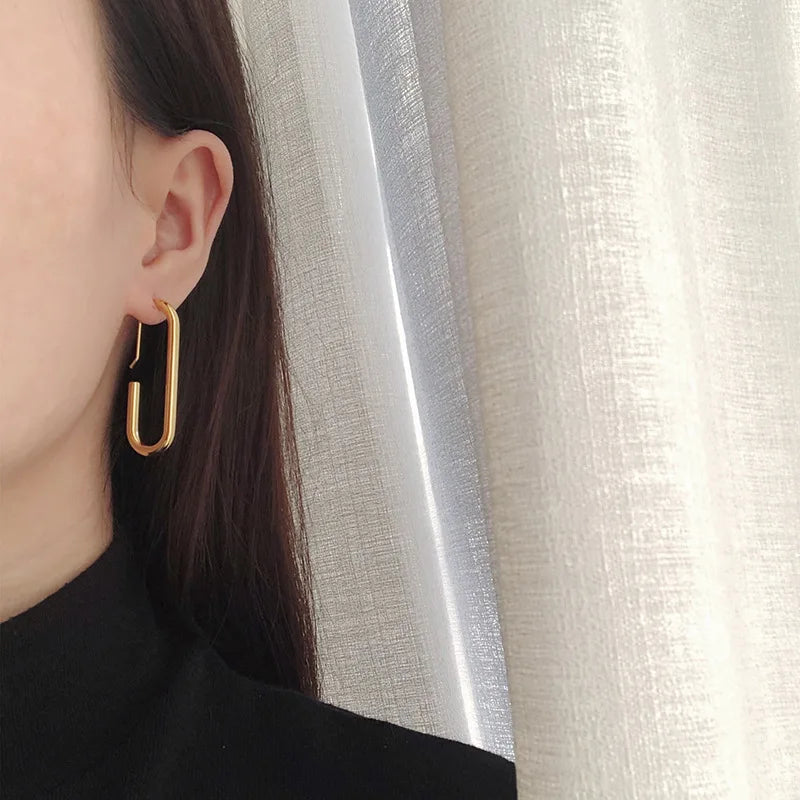 Moge Jewelry Brincos Minimalist U Shape Pin Trendy Earrings Hoop Stainless Steel Paperclip Earing for Women