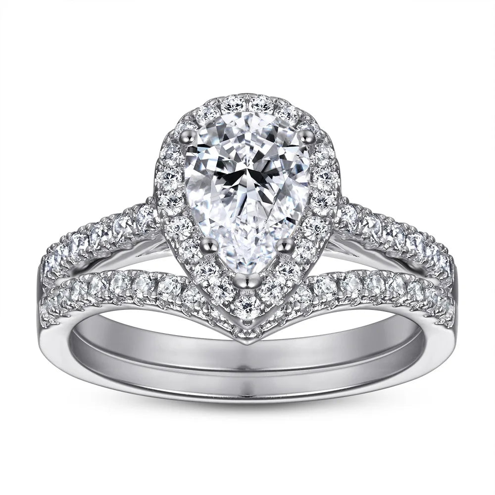 Fashion Silver Jewelry 925 Sterling Wedding Set Band Pear Shaped Diamond Ring for Rings Women
