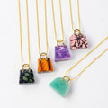 Natural Stone Carved Healing Stone Mini Handbag Crystal Pendant for Women Necklace Jewelry