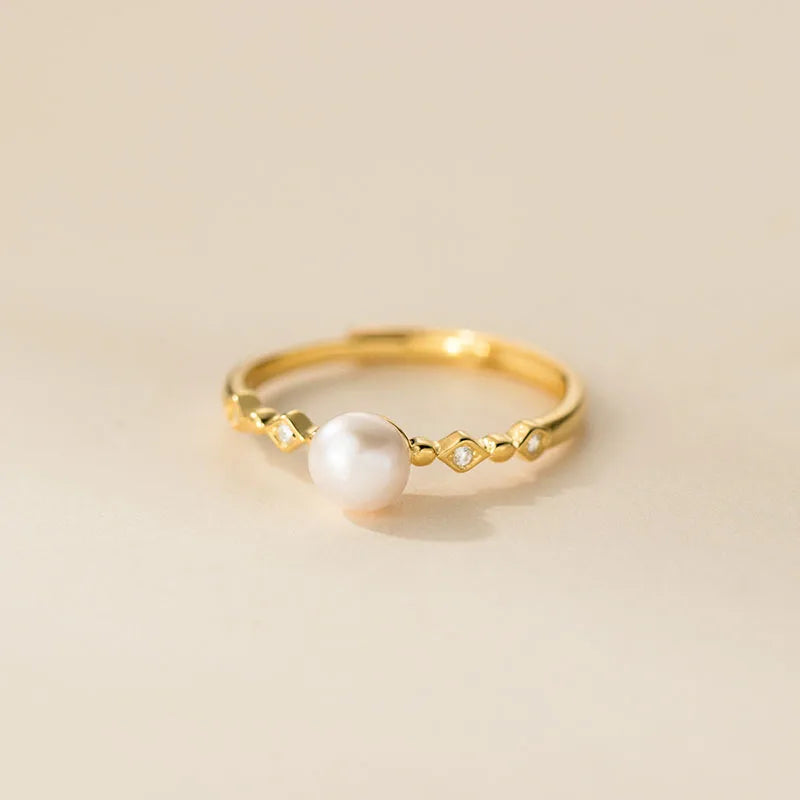 Customizable Geometric Adjustable 925 Sterling Silver Baroque Pearl Ring Women's Trend Statement Wedding and Party Jewelry