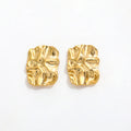 JOOLIM High End 18K Gold Silver Plated Big Rectangle Irregular Hammered Stainless Steel Stud Earrings for Women Fashion Jewelry