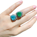 Adjustable Sparkling Cubic Zirconia Emerald Heart RingsSynthetic Blue Paraiba Tourmaline Heart Shape Wedding Band  Ring Women