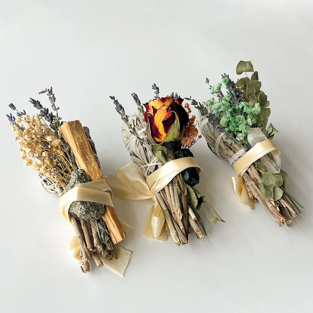 Sage Smudge Kit White Torch Palo Santo Tourmaline Pyrite Set Aromatic Home Energy Spiritual Cleansing Incense Diffuser