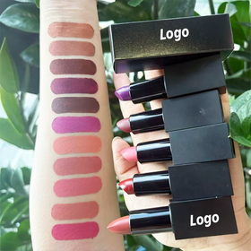 Cosmetics Wholesale No logo High-end Pigmented Private Label Black Container NUDE Matte Velvet Lipstick