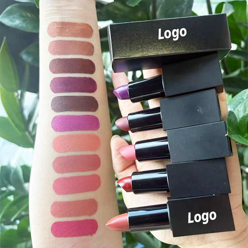Cosmetics Wholesale No logo High-end Pigmented Private Label Black Container NUDE Matte Velvet Lipstick