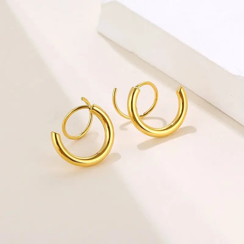 Popular Custom Earrings Quality 18k Gold Plated Stainless Steel Piercing Hypoallergenic Double Twist Hoops for Women