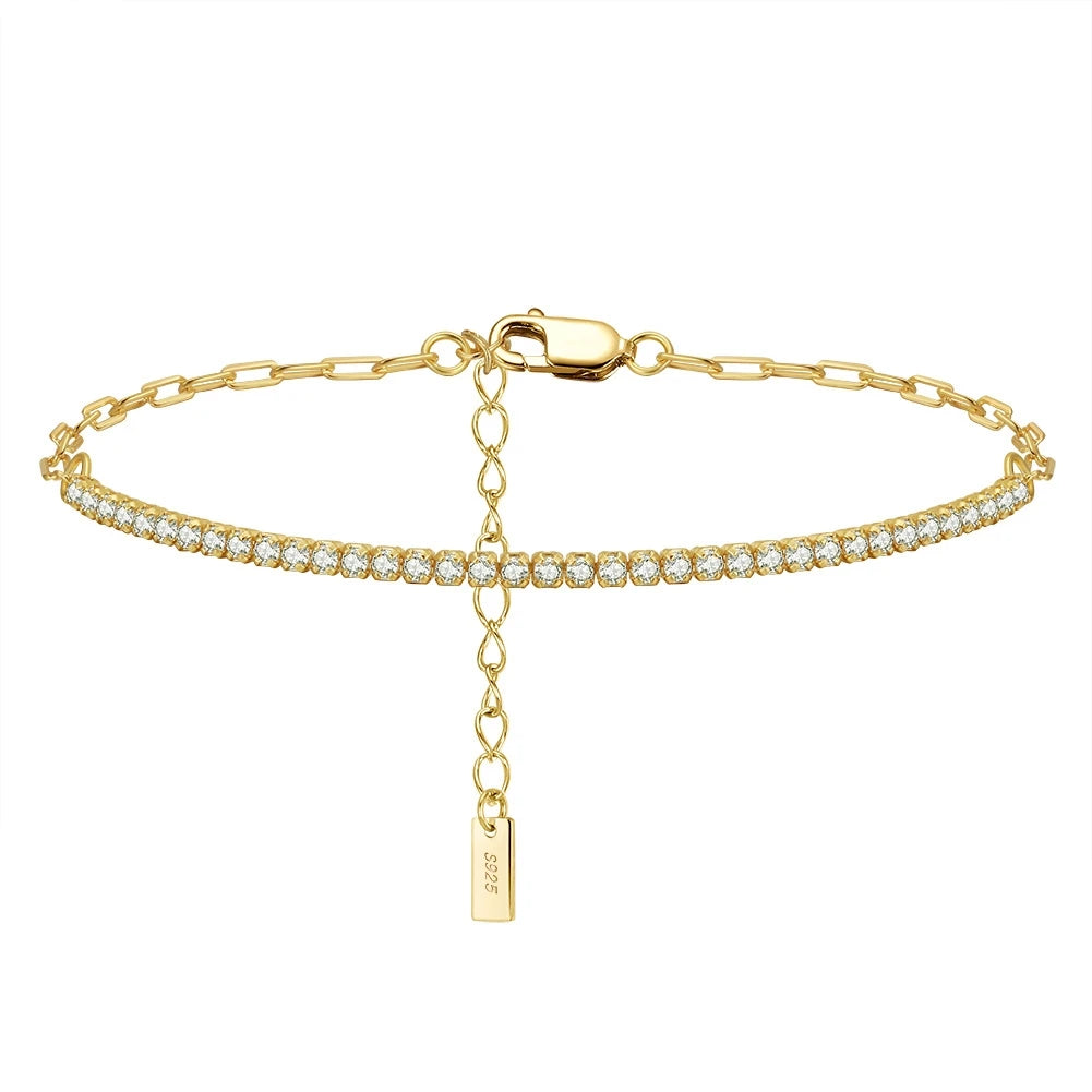 RINNTIN SB141 Wholesale 925 Silver Jewelry 925 Sterling Silver Half Paperclip Chain Half Tennis Bracelet With Cubic Zirconia