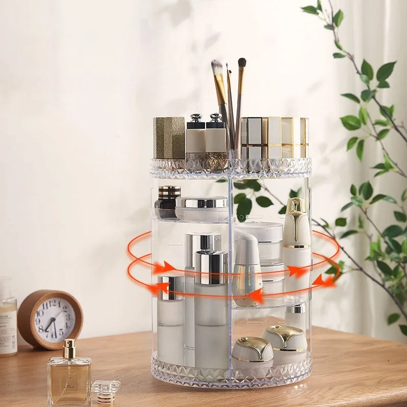 Storage Box for Cosmetic Organizer with 70% Space Saving Large-capacity Makeup Organizer with 360 Rotating Design for Vanity