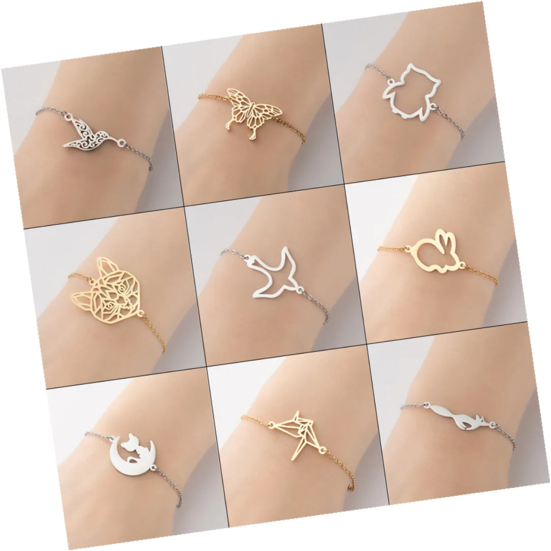 DAIHE Wholesale Fashion Stainless Steel Small Animal Pigeon Jewelry Thousand Paper Crane Bracelet for Women