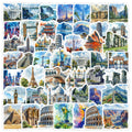 50Pcs Watercolor Landmark Building Graffiti Stickers for Luggage Suitcase Decor World Tourism Sticker