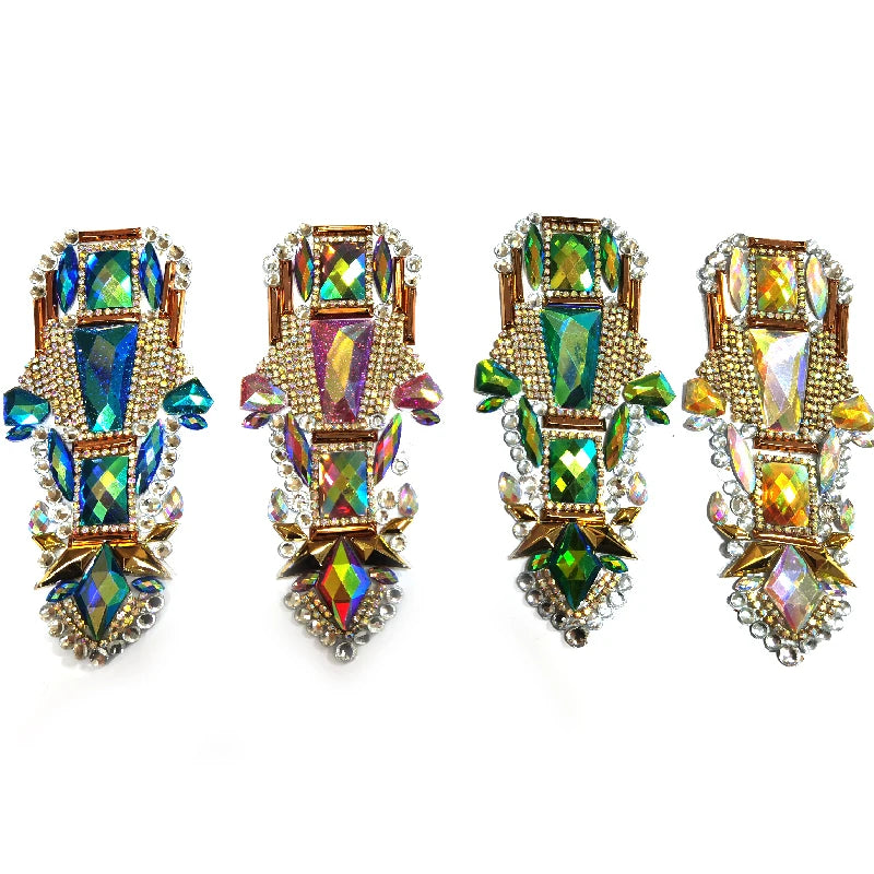 In Stock Designs Crystal Appliques Trims Rhinestone Trim Applique Iron on Carnival Patch for Aruba Caribbean Carnivals