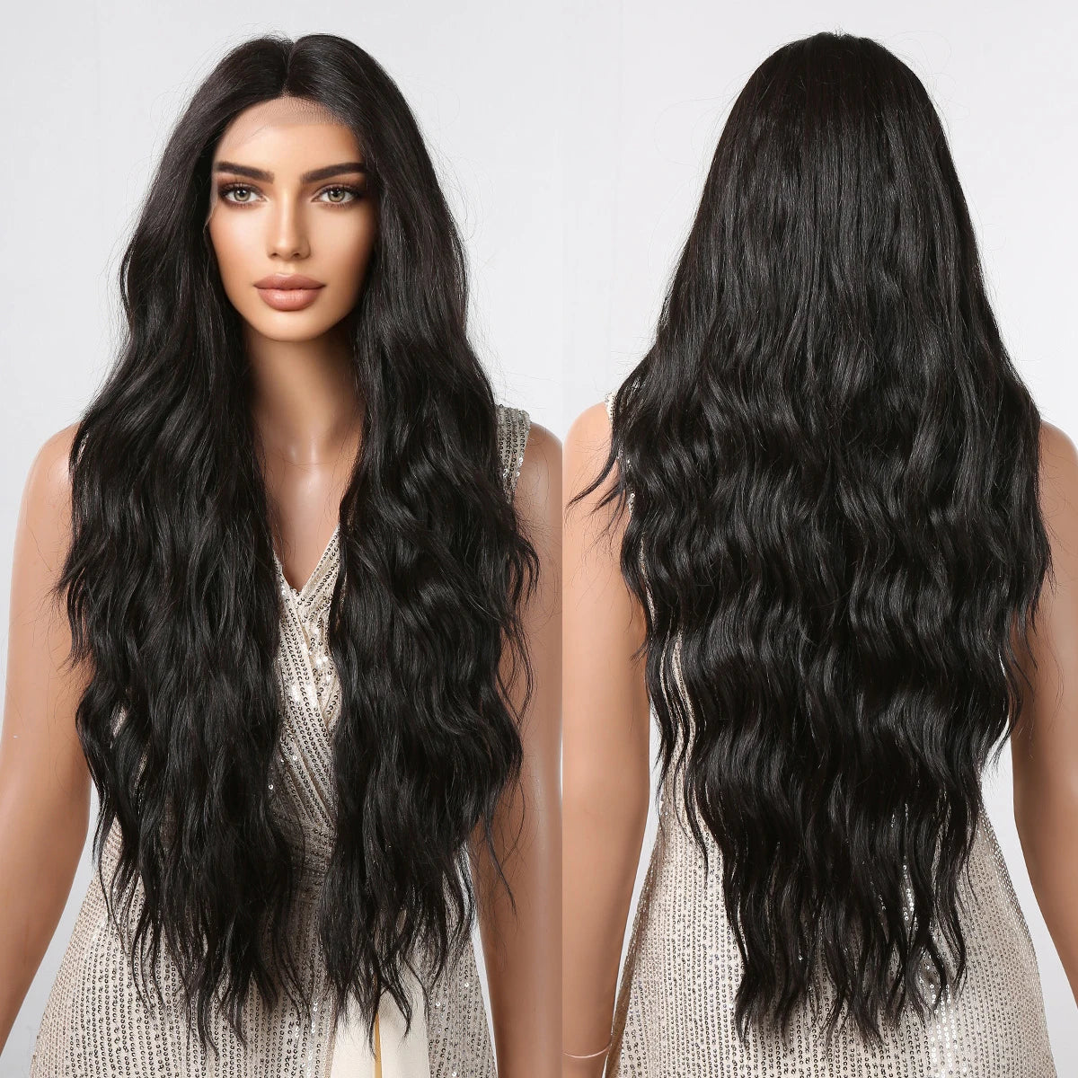 Japan Future Fiber Long Dark Black Lace Front Wigs Natural Wave Synthetic 13*1Lace Wig Black Curly Layered Hair Heat Resistant