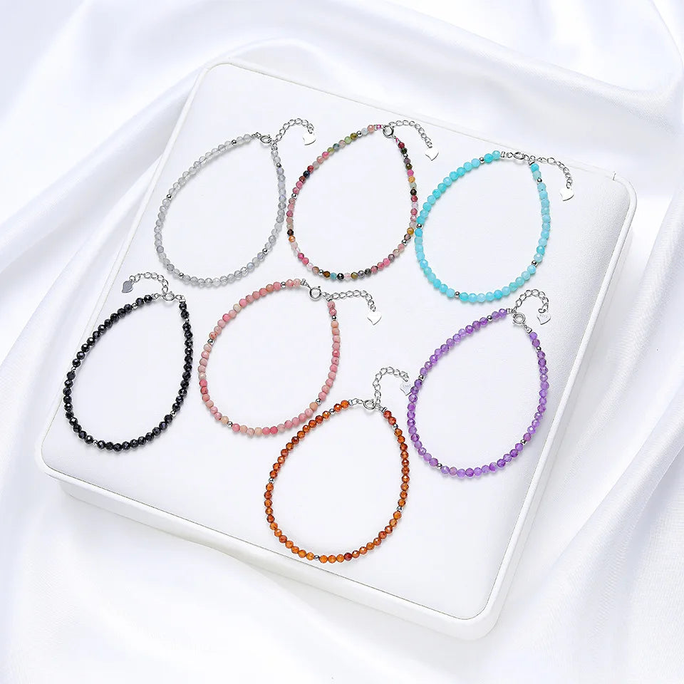 Hot Selling S925 Silver Buckle Natural Stone Bracelet Luxury Amethyst Tourmaline  Rainbow Crystal Bracelet for Women