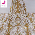 Elegant Pure White Beaded Lace Sequin Embroidery French Mesh Lace Fabric Material HY1930-3
