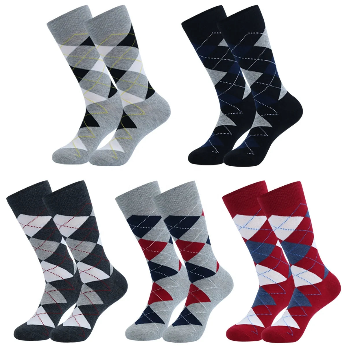 Wholesale Classic Argyle Patterned Business Socks Men Plus Size Luxury Dress Office Socks