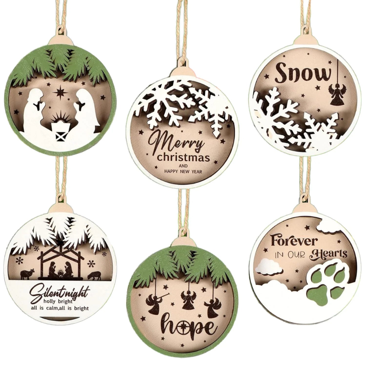 Manufacture 3D Christmas Laser Cut Wood Decorations Wooden Tree Ornament Wall Christmas Box Engraving Holiday Decor