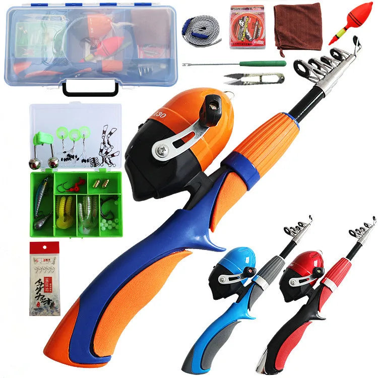 New Mini Fishing Kit 1.3m Bait Casting Children Easy Carry Telescopic Fishing Combo Line Lure Fishing Rod and Reel Set