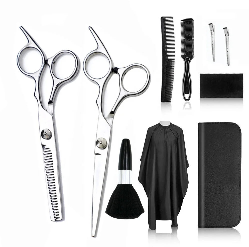 10 Piece Set 6.0inch Stainless Steel Household Thinning Scissors Hair Scissors Barber Scissors Set