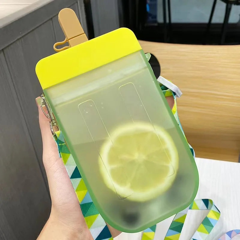 Cute colorful Kids Water Bottles with Straw and strap Ice Cream shape Drink kid Water Bottle