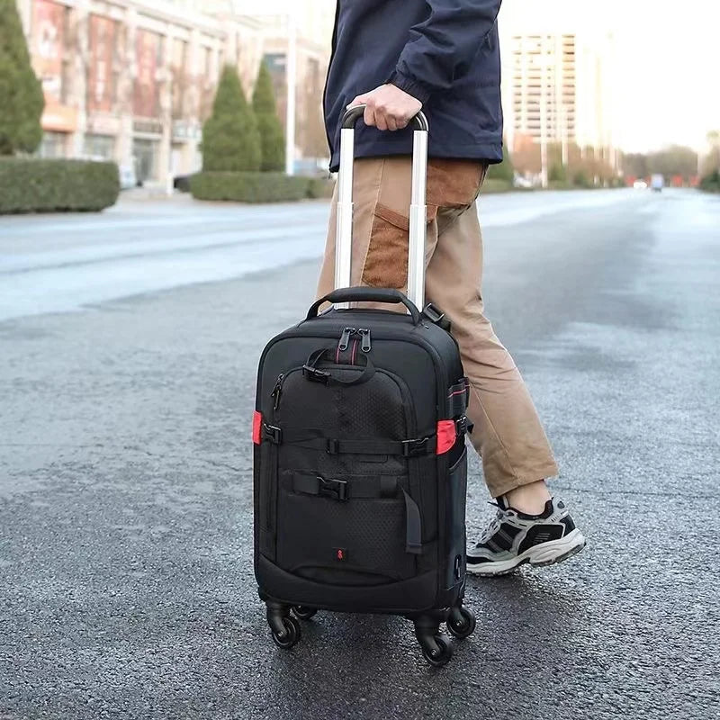 Waterproof Trolley Camera Backpacks With Laptop Bags Professional Digital Camera Backpack With Four Wheels for Photography