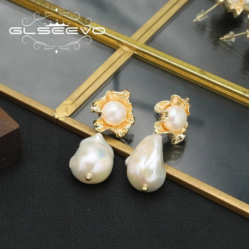 Baroque Nature Pearl Drop Earrings Handmade Precious Stone Korean Style Personality Trendy Jewely for Woman Party
