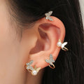 Zircon Crystal Butterfly Ear Cuff Earrings for Women Butterfly Pear Wrap Crawler Earring Around Ear No Piercing Ear Clip Earring