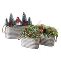 Farmhouse Garden Decor Luxury Handmade Rustic Metal Small Oval Galvanized Iron Planter Pot With Ribbed Design Rolled Top Set Of3