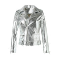 Winter Bright Silver Color Women Leather Coat Real Sheepskin Leather Motorcycle Jacket for Ladies