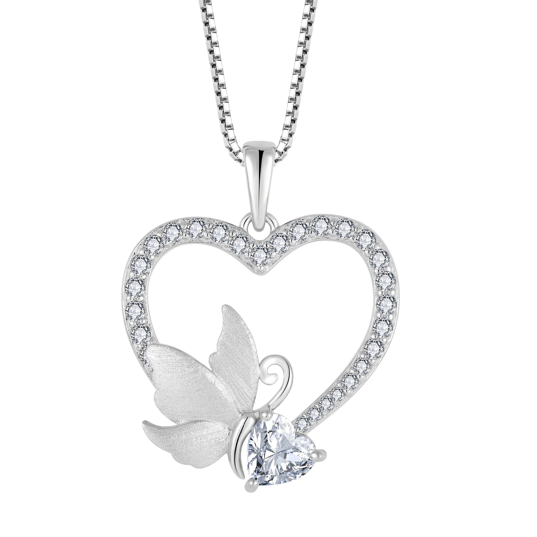 Yh Jewellery Fine Jewelry Heart Shaped Trendy Women Sterling Silver Mini Butterfly Heart Pendant Necklace