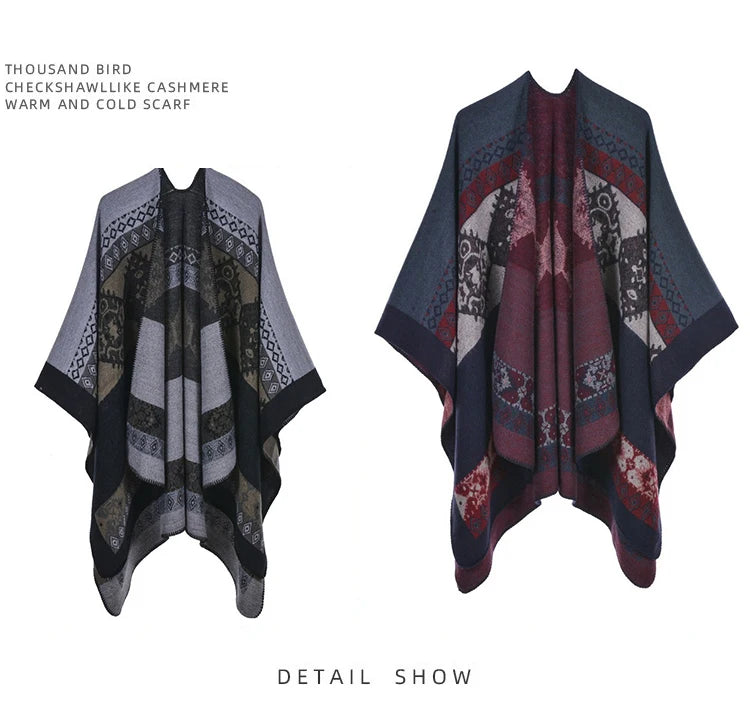 Hot Sale Fashion Winter Nepal Pashmina Scarfs Shawls Plain Jacquard Capes Front-open Cashmere Warm Ponchos for Women