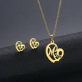 New MAMA Gold Plated Stainless Steel Necklace and Earring Set Fashion Accessories for Wedding New Year Christmas Mother's Day