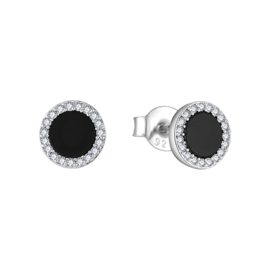 High-quality Round Black Onyx Sterling Silver 925 Stud Earrings for Women