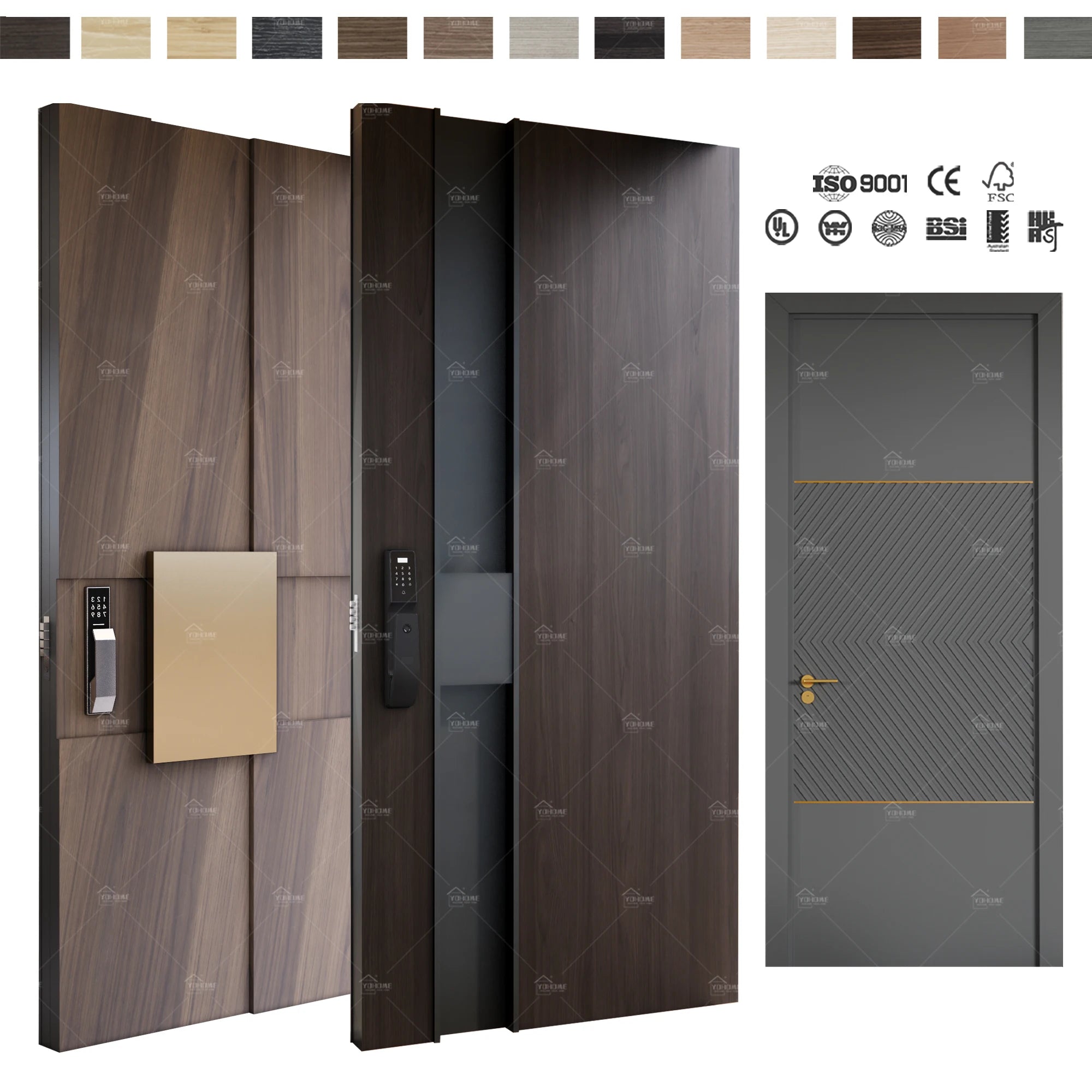 Foshan Yohome European Hotel Villa Black Walnut Solid Wood External Door Main Security Prehung Exterior Doors Front Entry Doors