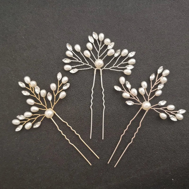 SLBRIDAL Handmade Rhinestones Crystal Pearl Wedding Hair Pin Bridal Hair Stickers Hair Accessories Bridesmaids Women Jewelry