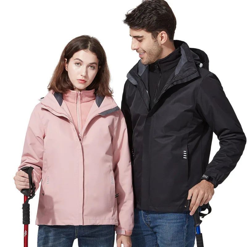 Men's Women's Three-in-One Couple Jackets Two-Piece Warm Waterproof Breathable Outdoor Hiking and Camping Jackets Costom logo