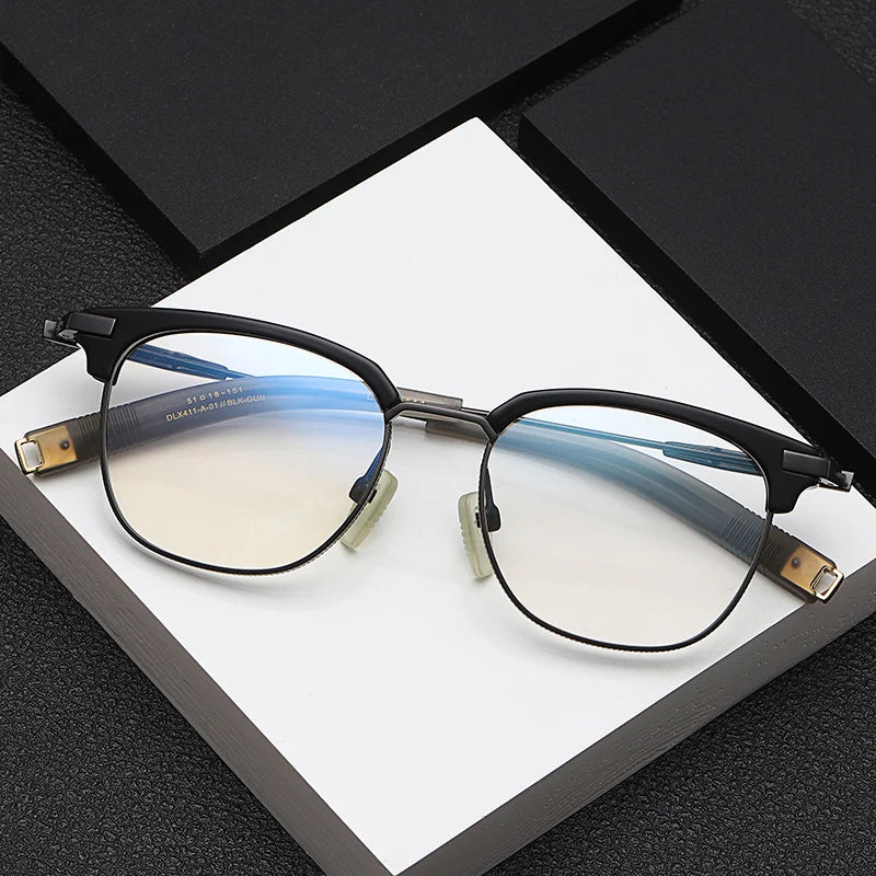 DLX411 Eyewear Frame Glasses Optical Spectacle Eyeglasses Flower Gold Frames Blue Custom Logo Fashion for Men Women