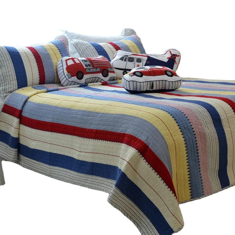 New Retro Style 3 Pieces Set Printed Bedspread Sets All Season 100% Pure Cotton Quilt