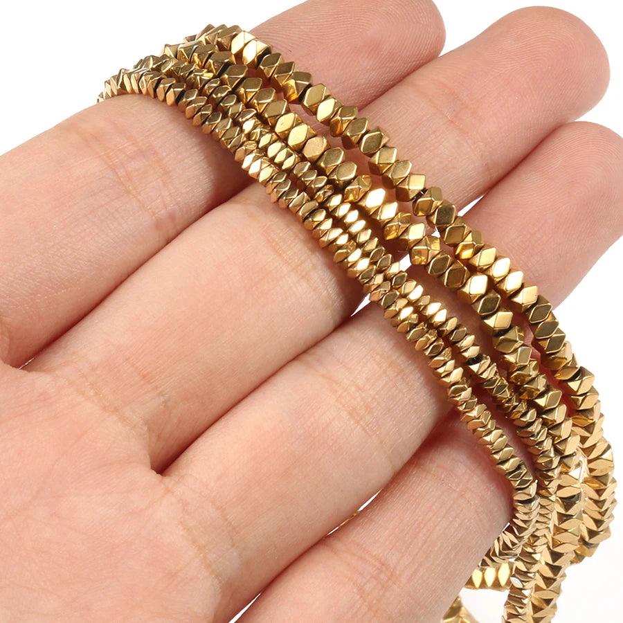 Wholesale Natural Semi Gemstone 1*3MM/2*3MM Faceted Gold Plated Hematite Stone Beads 38cm Strand for Jewelry Making DIY