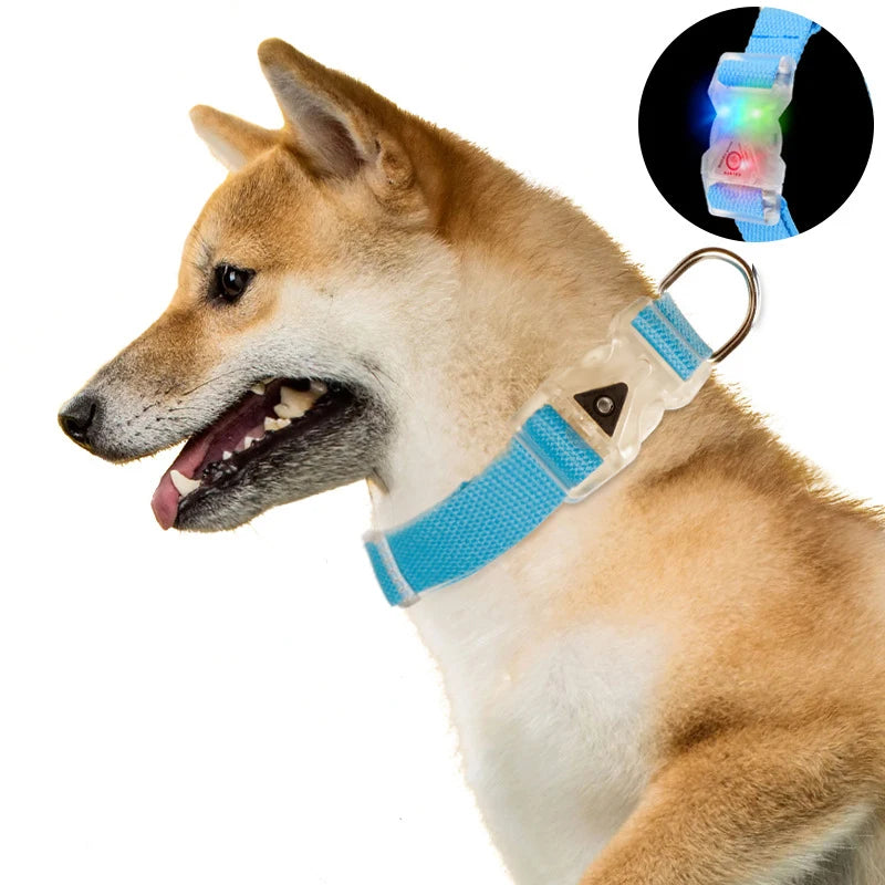 New Arrive Soft Print Flashing Glow Night Walking Reflective Cotton Pet Collar Led Light Safety Dog Collar