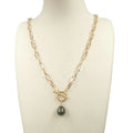 16-24 Inch nature Tahitian Baroque Sea Salt Pearl Choker Necklace stainless Steel PVD 18k Gold Plating Chain  PEARL 9.5-13 mm
