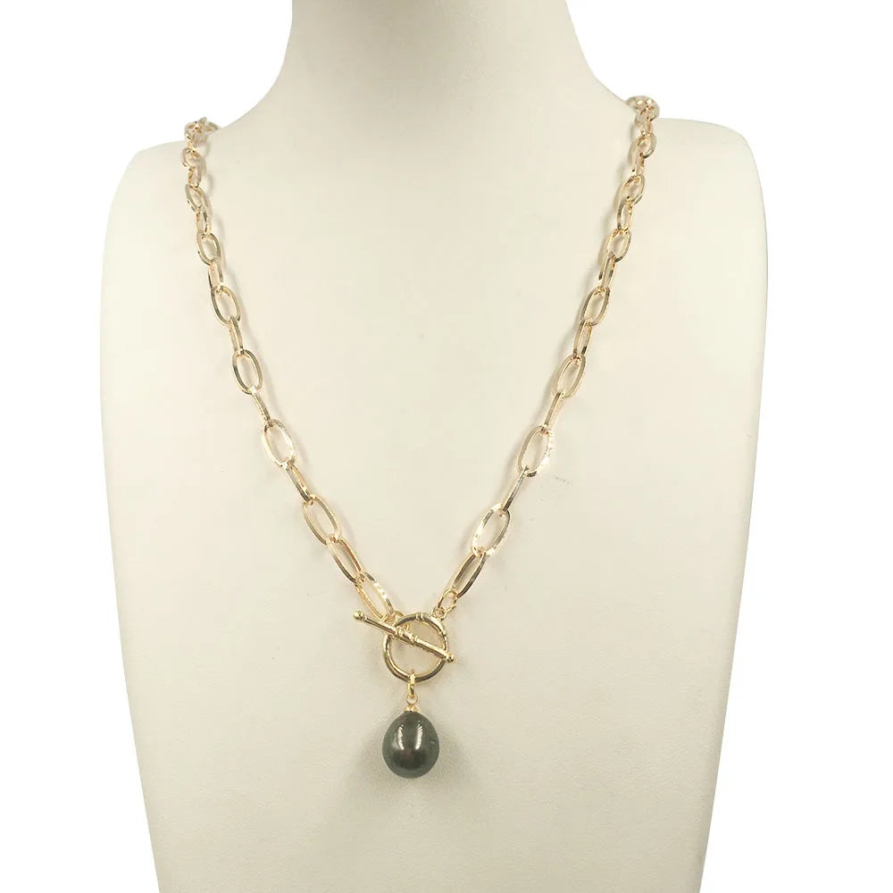16-24 Inch nature Tahitian Baroque Sea Salt Pearl Choker Necklace stainless Steel PVD 18k Gold Plating Chain  PEARL 9.5-13 mm