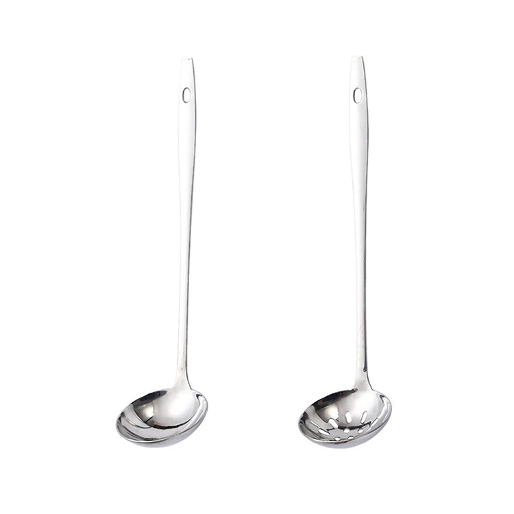 Good Quality Kitchen Tools Large Size Long Handle Gold Plated Stainless Steel Hot Pot Soup Spoon Slotted Ladle