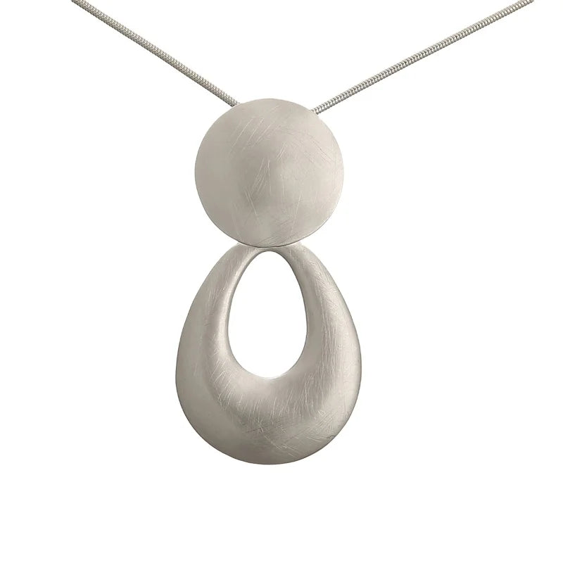 Trendy Fashion Brush Finish  Geometric Round Alloy Charm Water Drop Pendant Necklace  Metal Hollow Drop Necklace Women