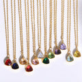 BJG0197N Women's Personalized 18K Gold Plated Stainless Steel Zircon Triangle 12 Months Birthstone Fashion Pendant Link Necklace